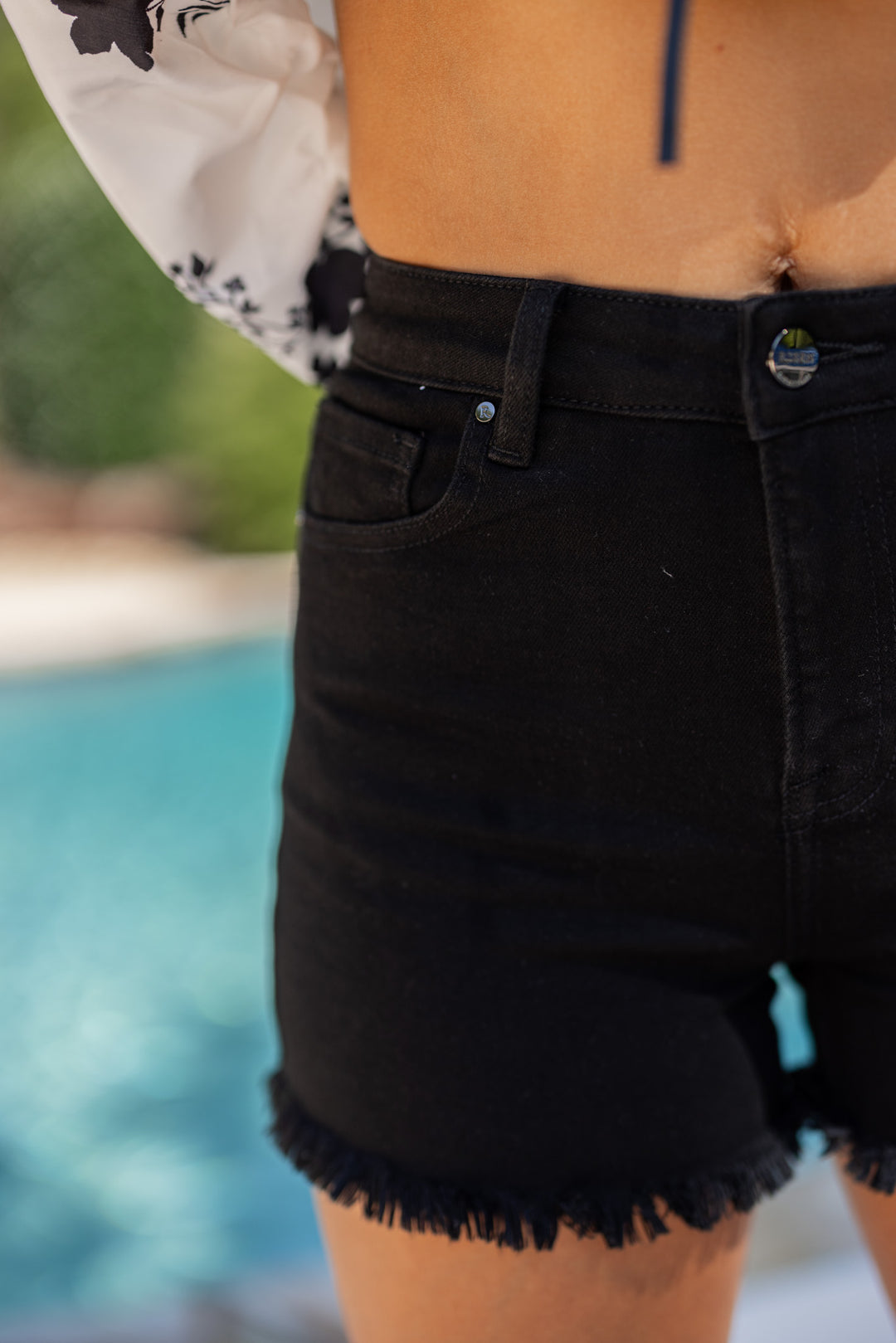 black cut off high rise denim mom shorts