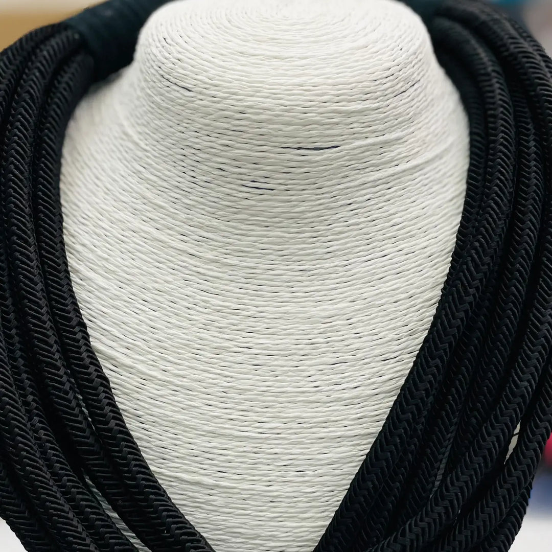black layered rope slub necklace