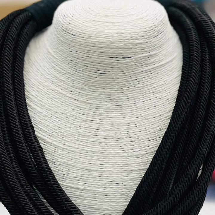 black layered rope slub necklace