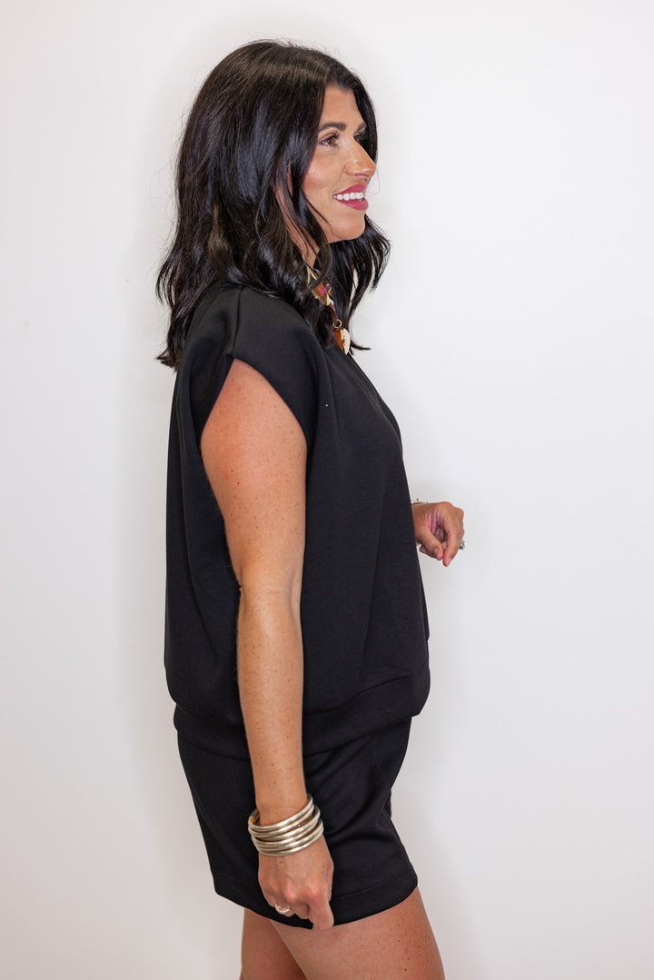 black scuba knit relaxed fit side view top