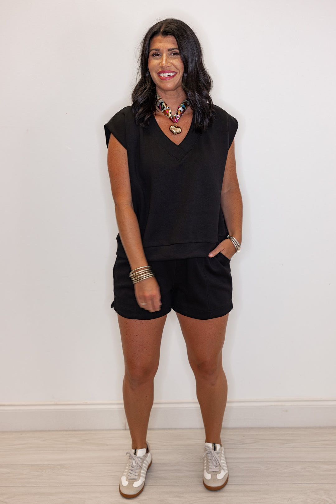black scuba knit relaxed fit top