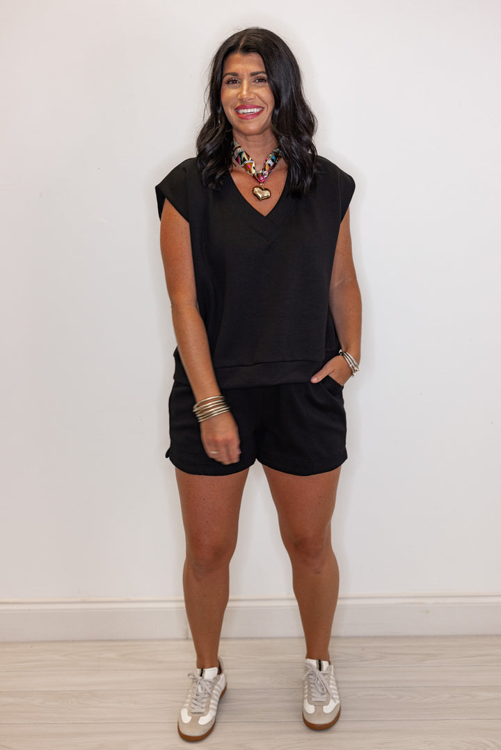 black scuba knit relaxed fit top