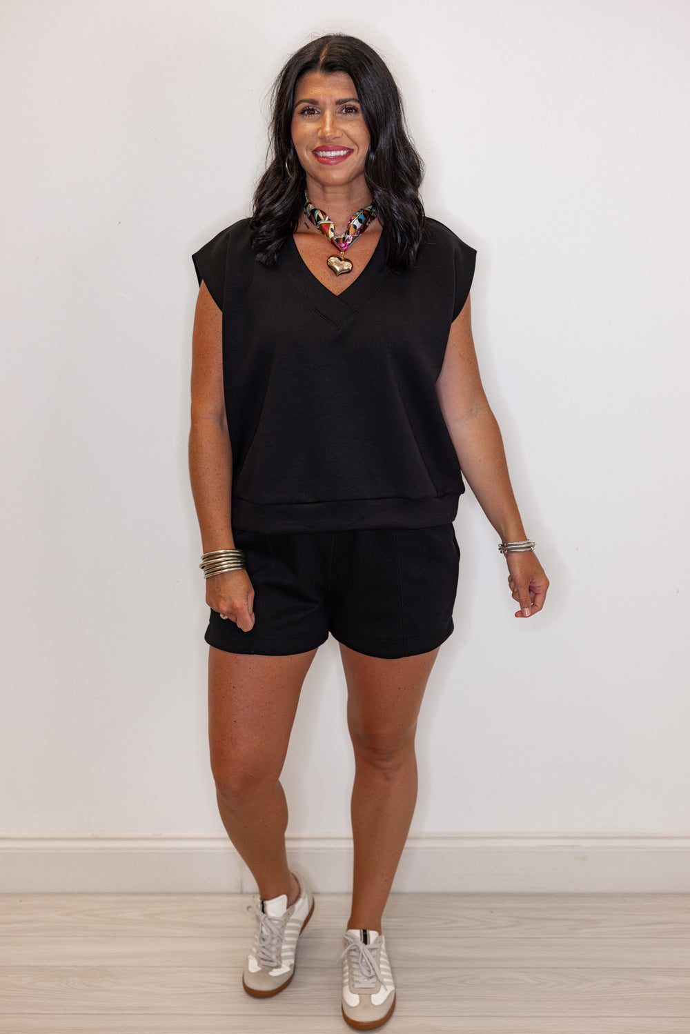 women's black scuba matching shorts set