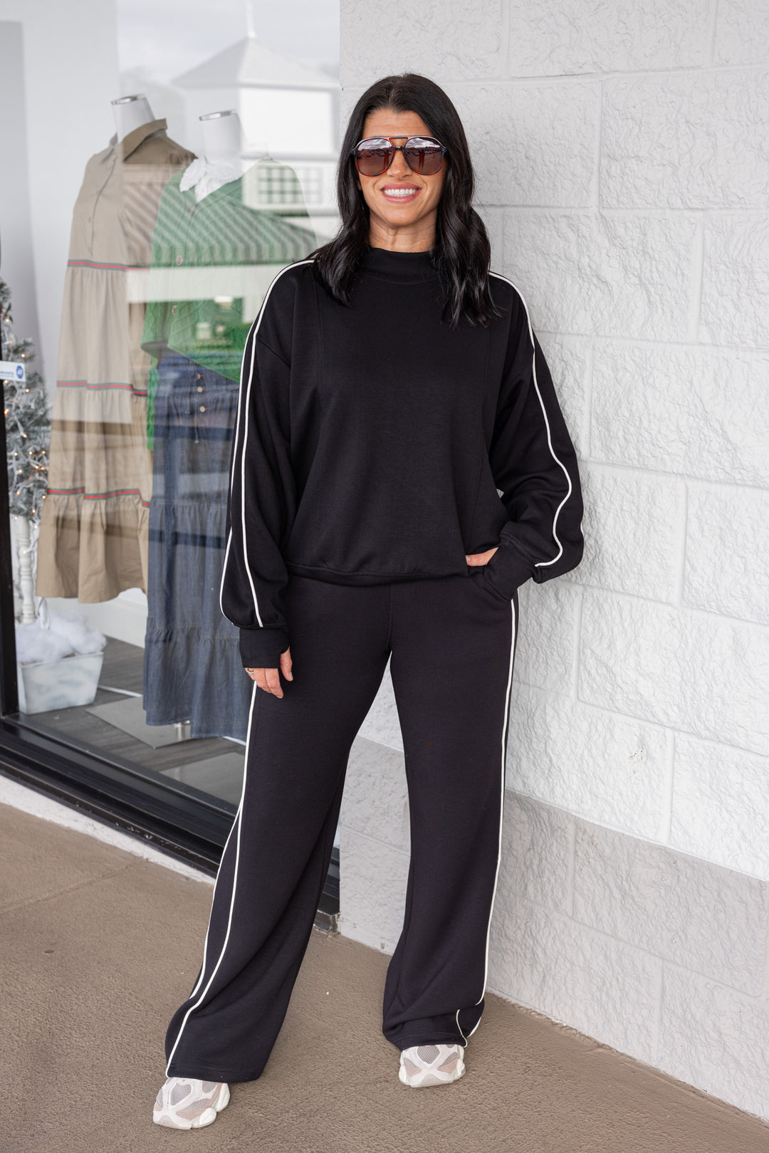 Women's black scuba knit mock neck top by Rae Mode, perfect for casual days