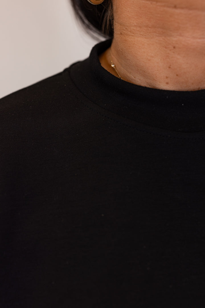 black scuba knit crew neck pullover