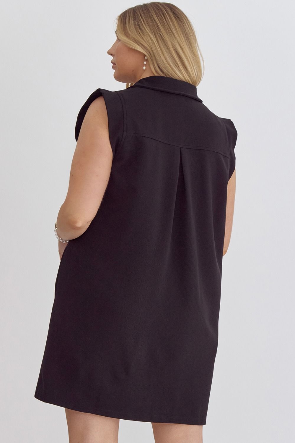 Entro Plus Black sleeveless textured tunic dress with collar