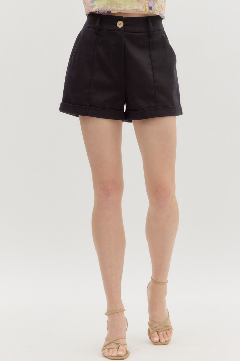 Women's black twill denim pintuck shorts by Entro