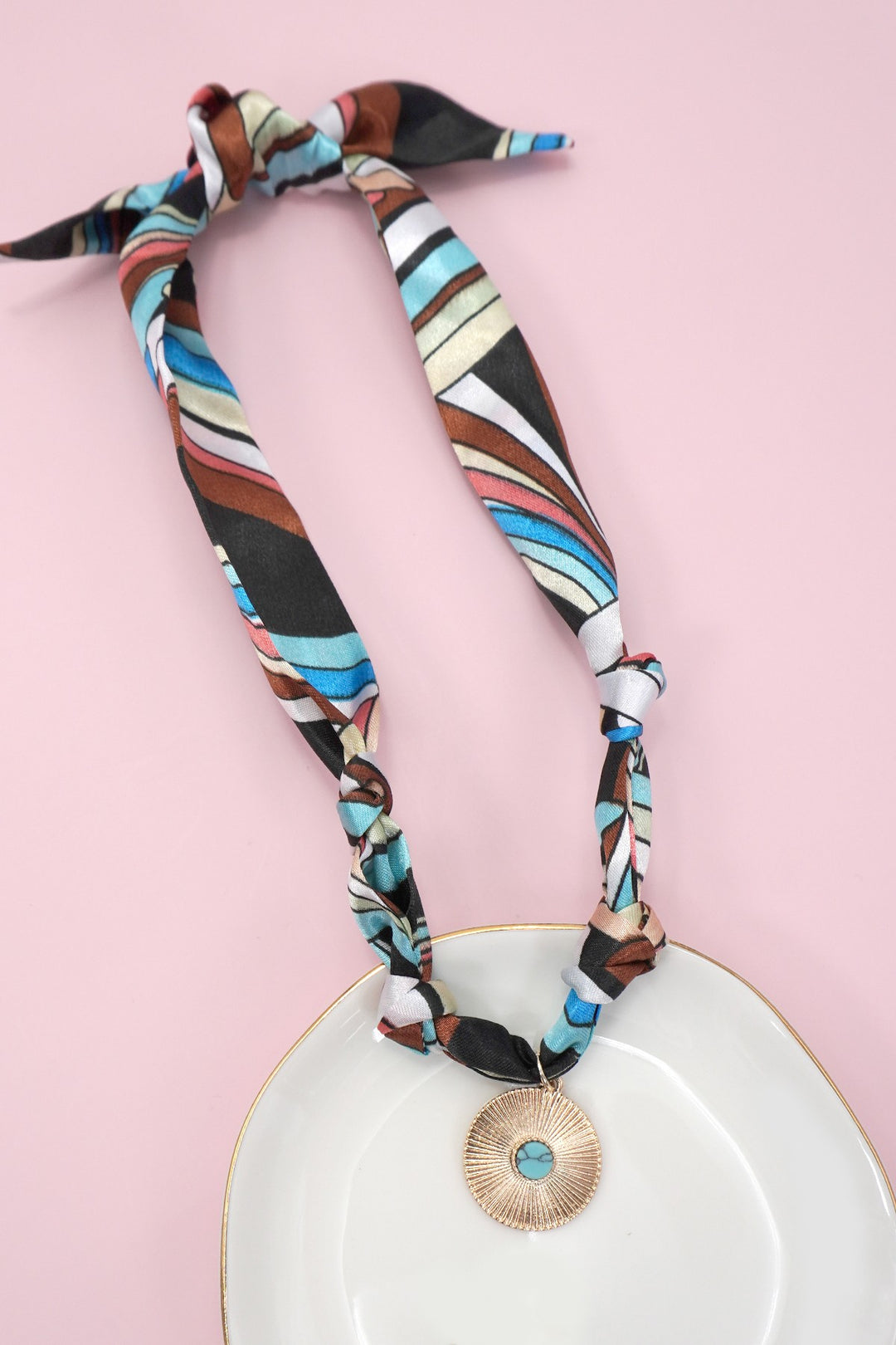 blue brown charm scarf necklace