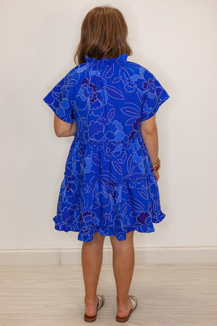 royal blue floral tiered babydoll dress