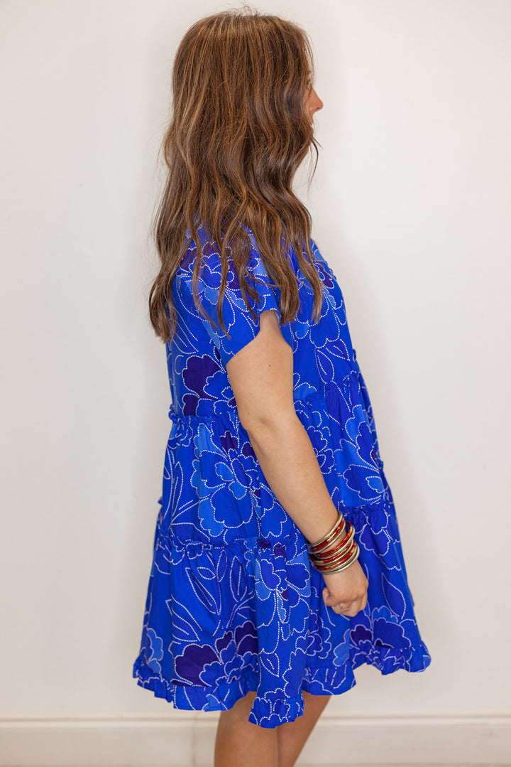 royal blue floral tiered babydoll dress