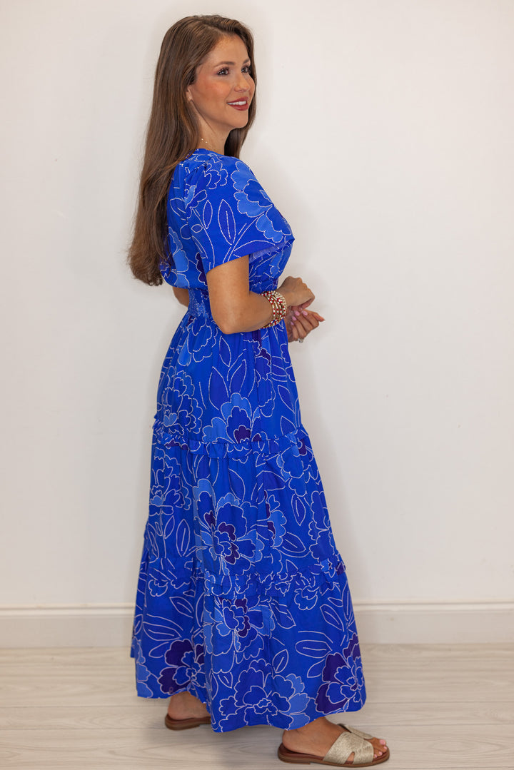 royal blue floral print maxi dress