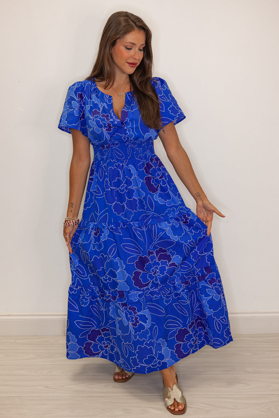 royal blue floral print maxi dress
