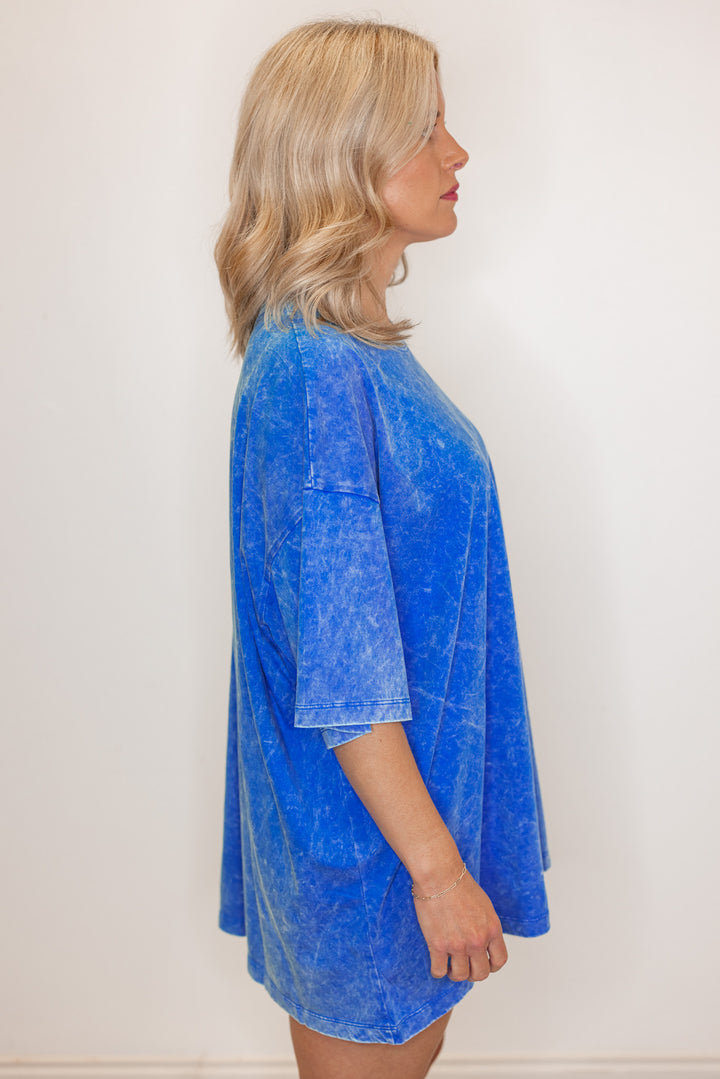 blue cotton oversized shirt