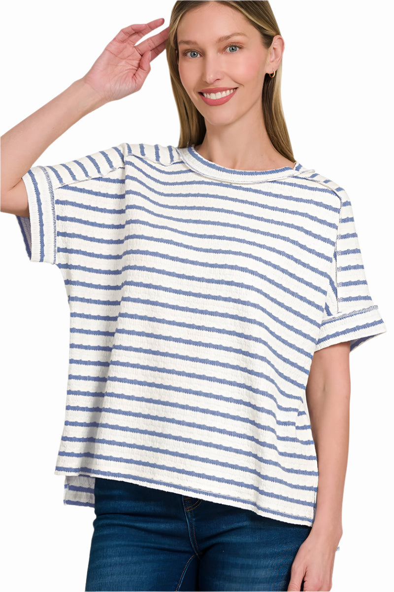 Women's blue and white striped top