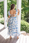 blue white chinoiserie satin maxi dress