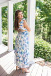 blue white chinoiserie satin maxi dress