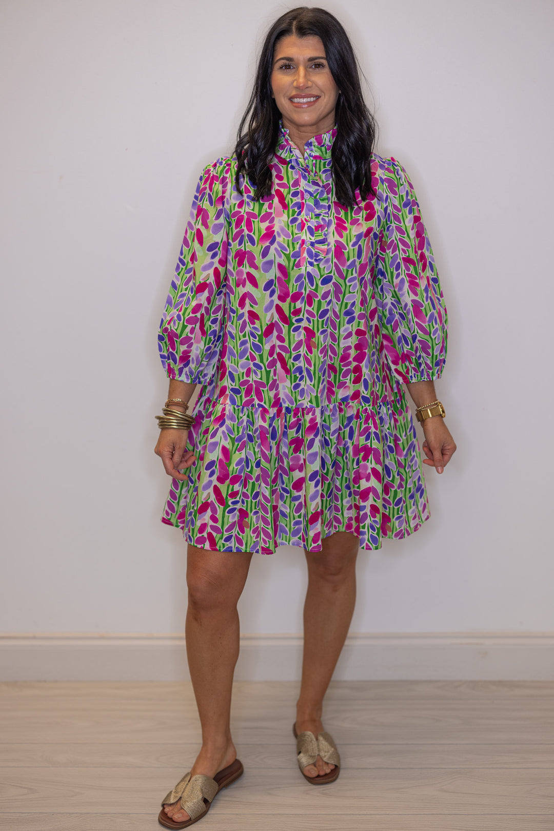 Women's green poplin dress with multicolor floral print by Jodifl, perfect for Spring