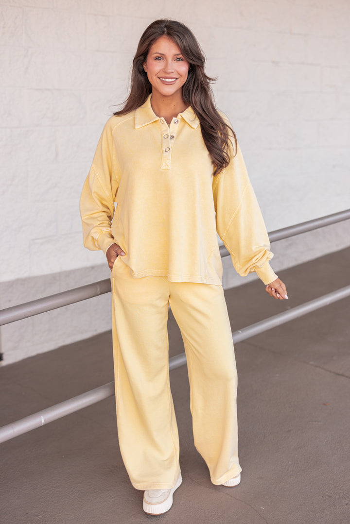 butter yellow lounge cotton knit set