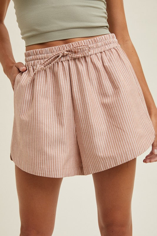 Wishlist Caramel and white striped elastic waist drawstring shorts