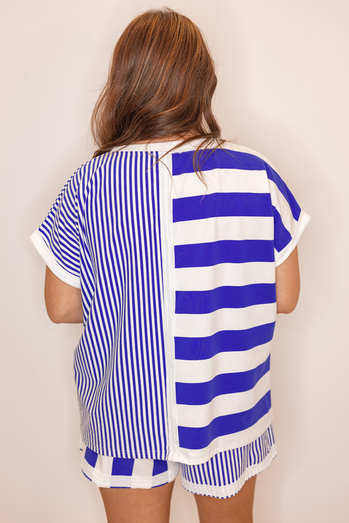 royal blue white striped casual shirt