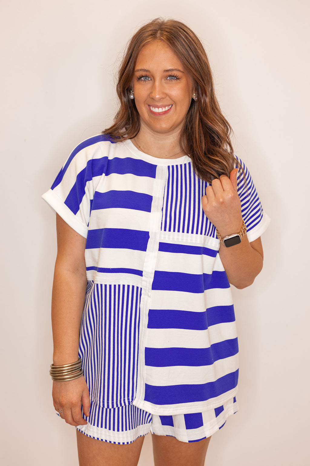 royal blue white striped casual shirt
