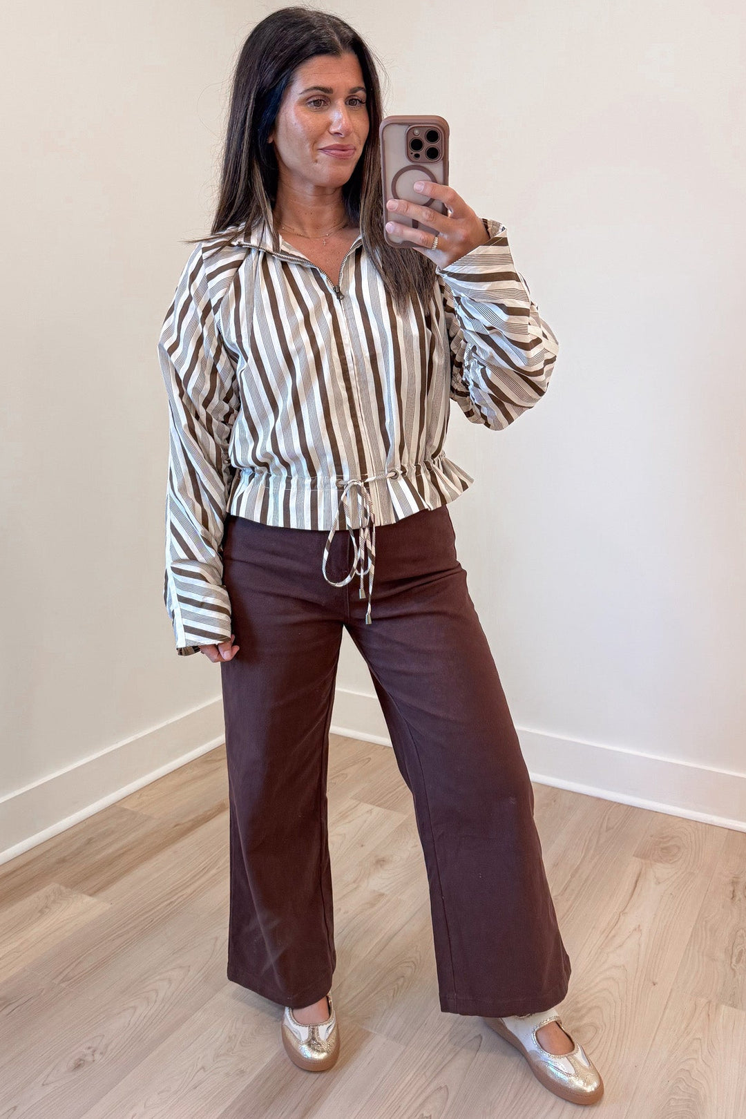 solid chocolate brown wide leg silhouette high waisted denim jeans with belt loops