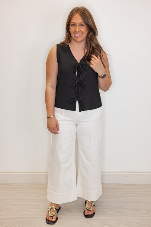 black knit bow detail sleeveless top