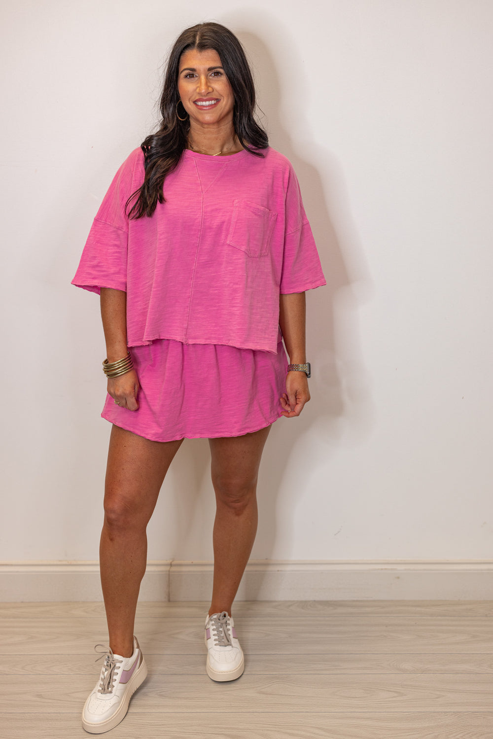 fuchsia cotton knit casual skort