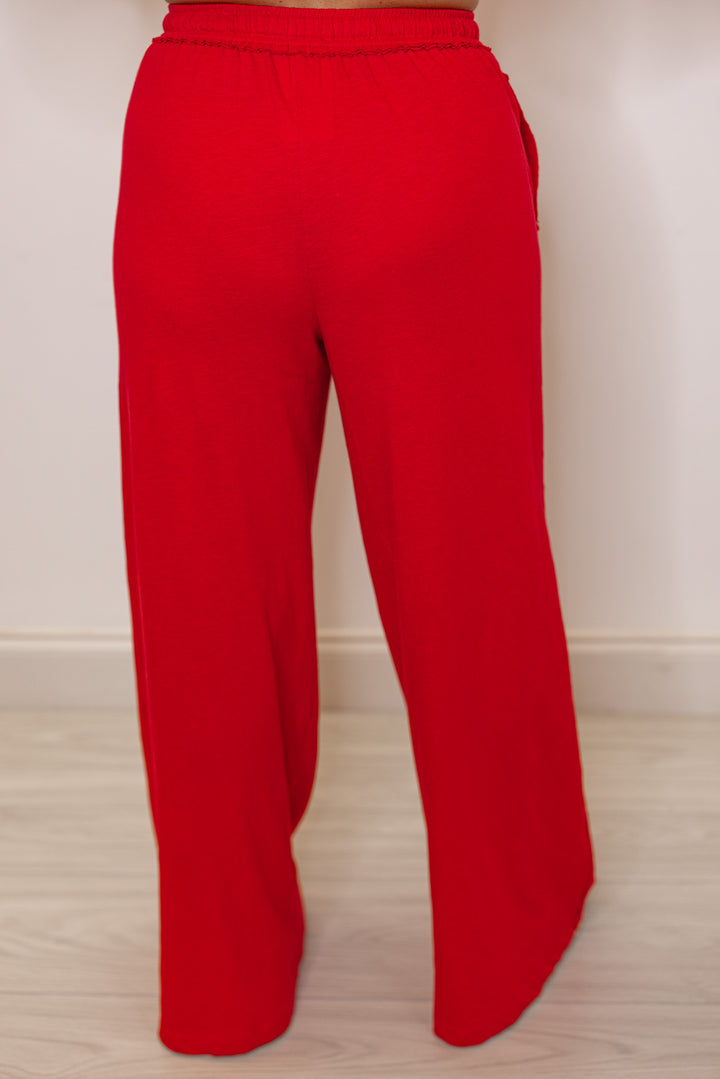 red cotton wide leg lounge pants