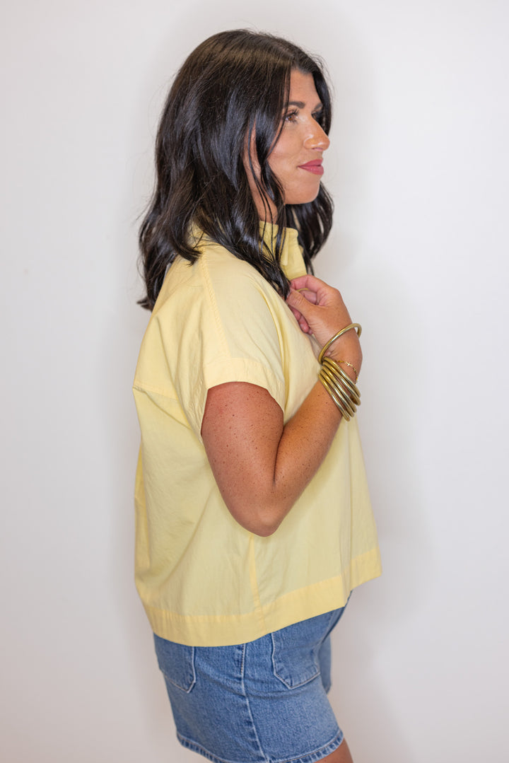 cotton poplin yellow short sleeve button down side