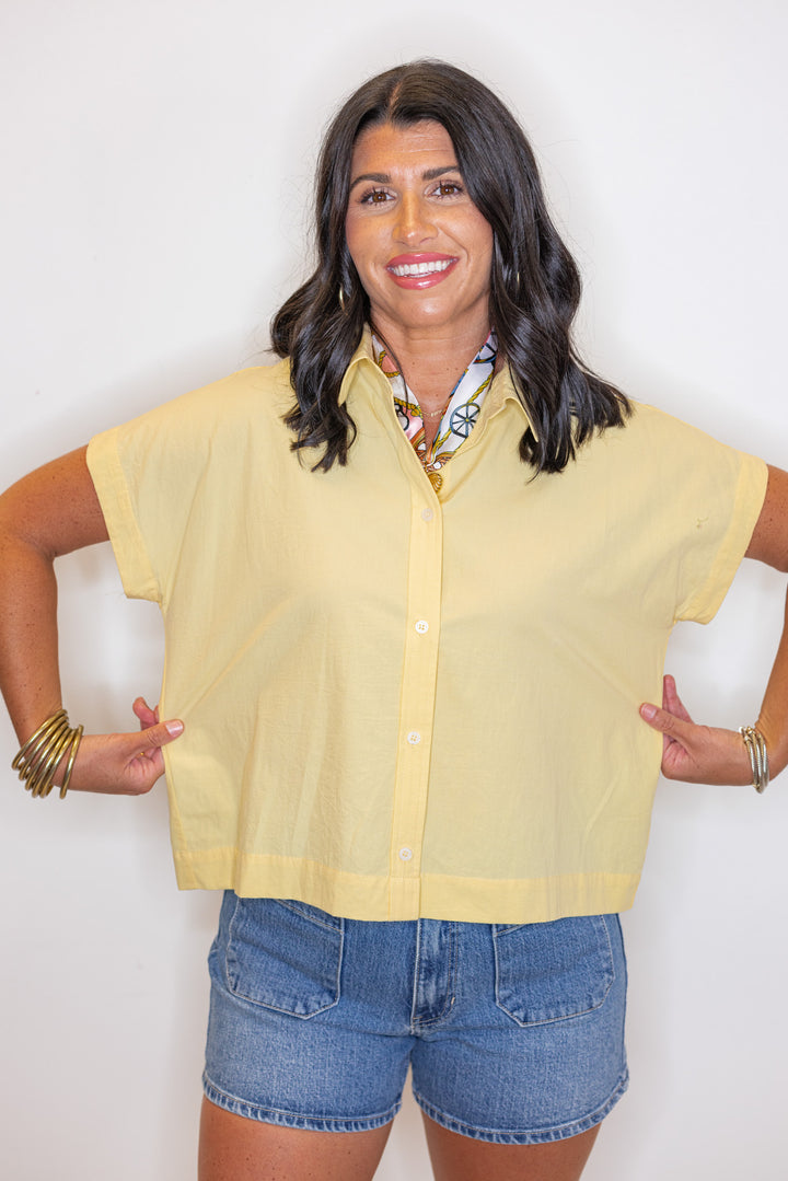 cotton poplin yellow short sleeve button down