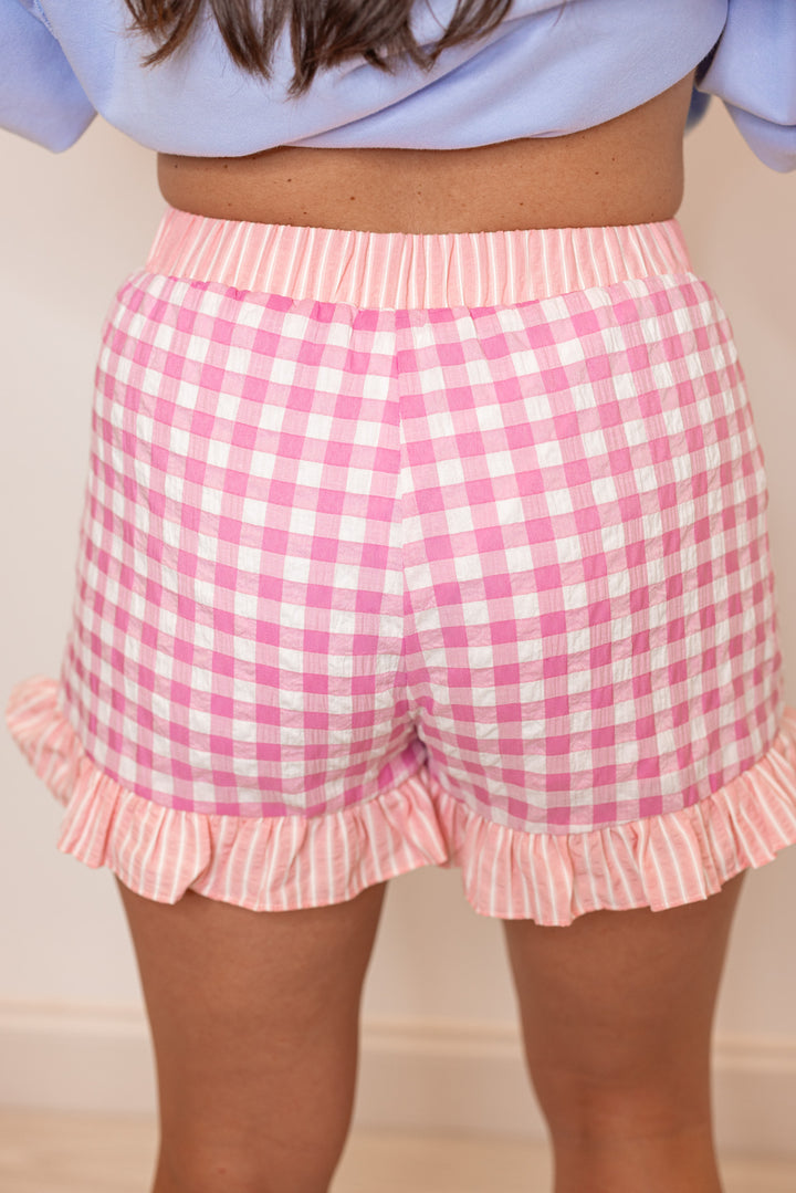 gingham ruffle trim shorts