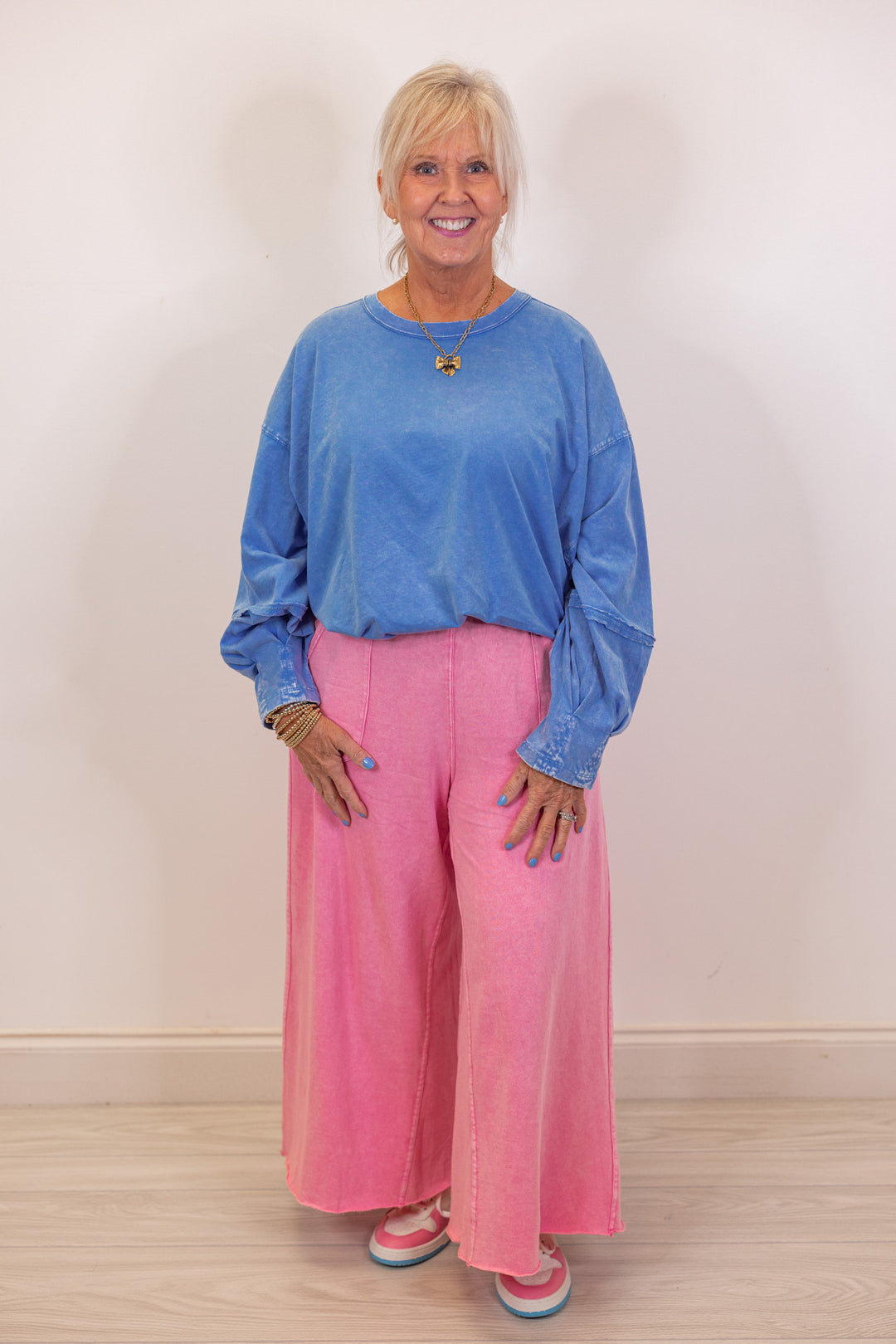 cotton blue long sleeve casual top