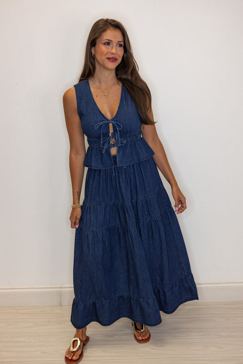 cotton denim vest tie top