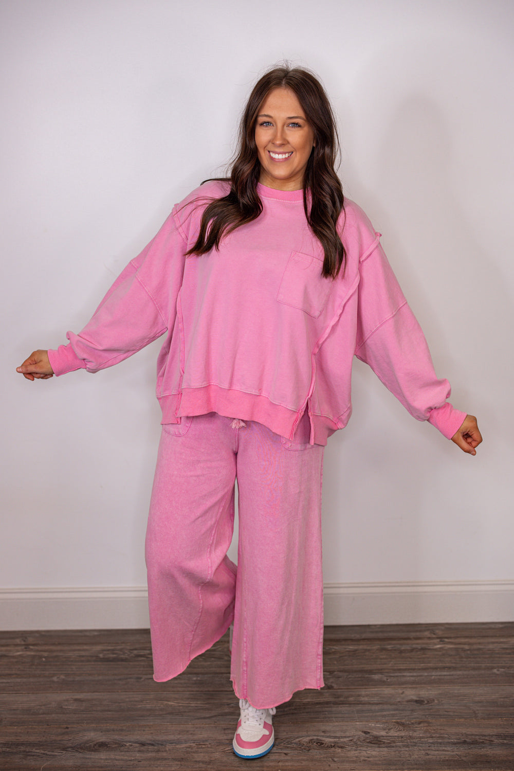 easel pink cotton wide leg lounge pants