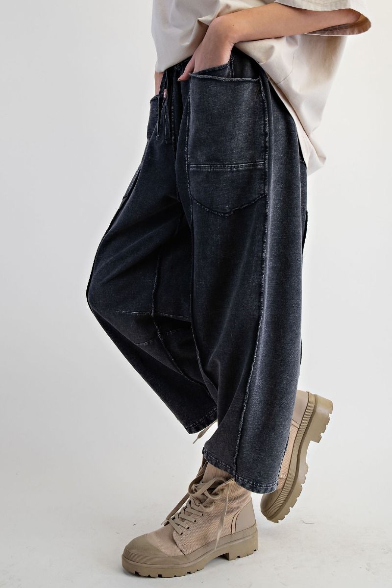 easel wide leg barrel pants drawstring side