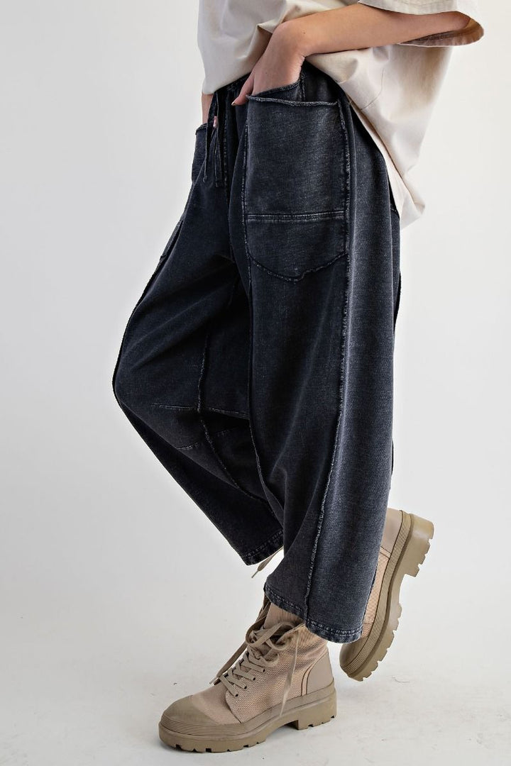 easel wide leg barrel pants drawstring side