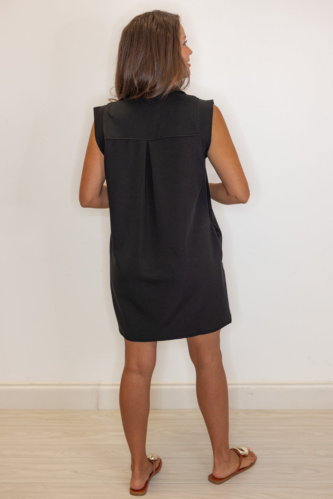 simple basic black sleeveless dress