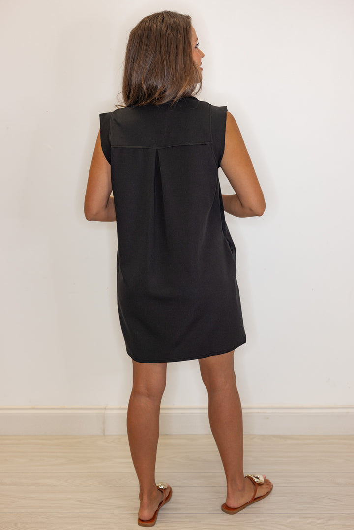 simple basic black sleeveless dress