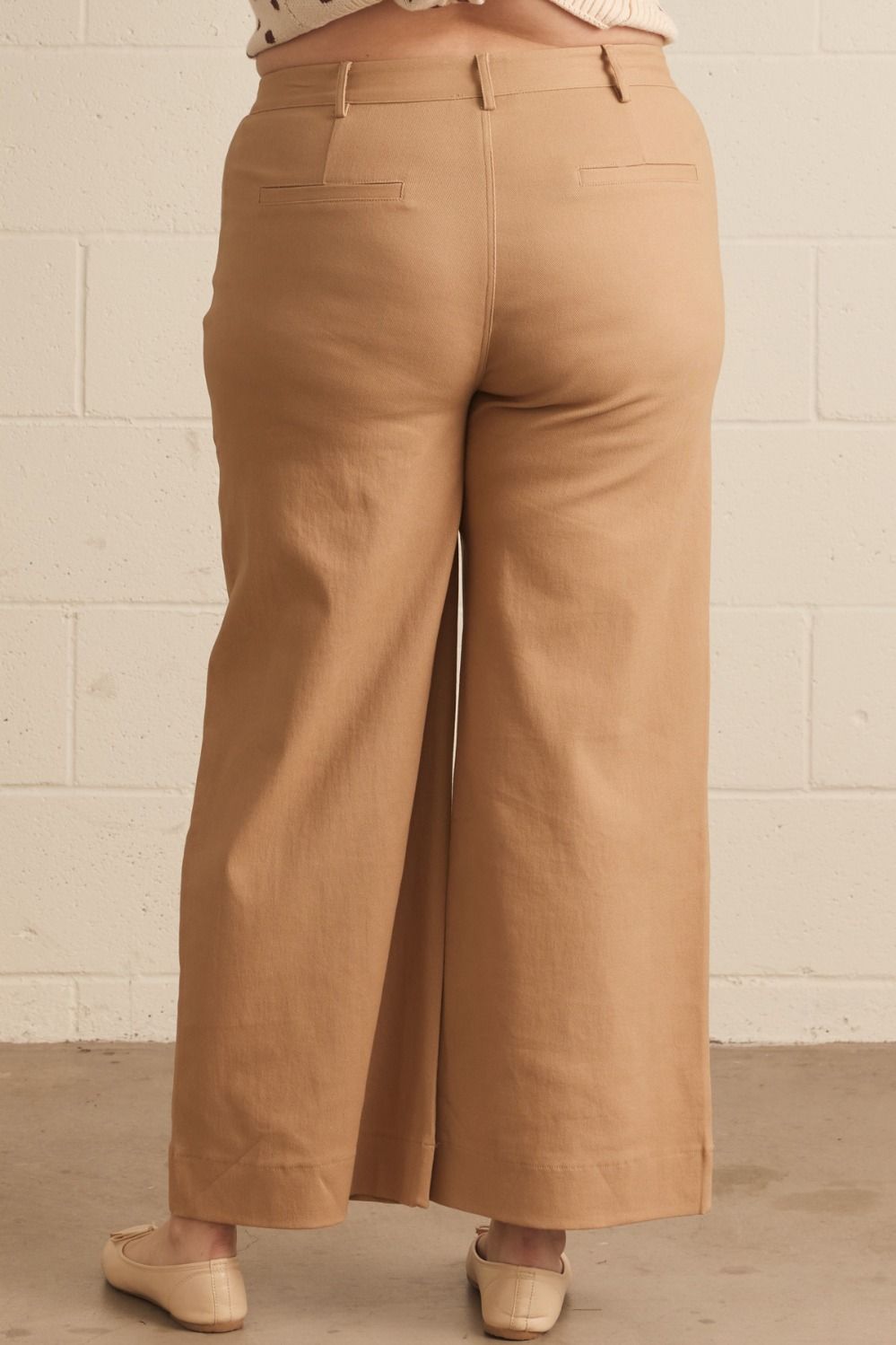 Entro plus size caramel twill denim wide leg pants with scalloped details and a flattering fit
