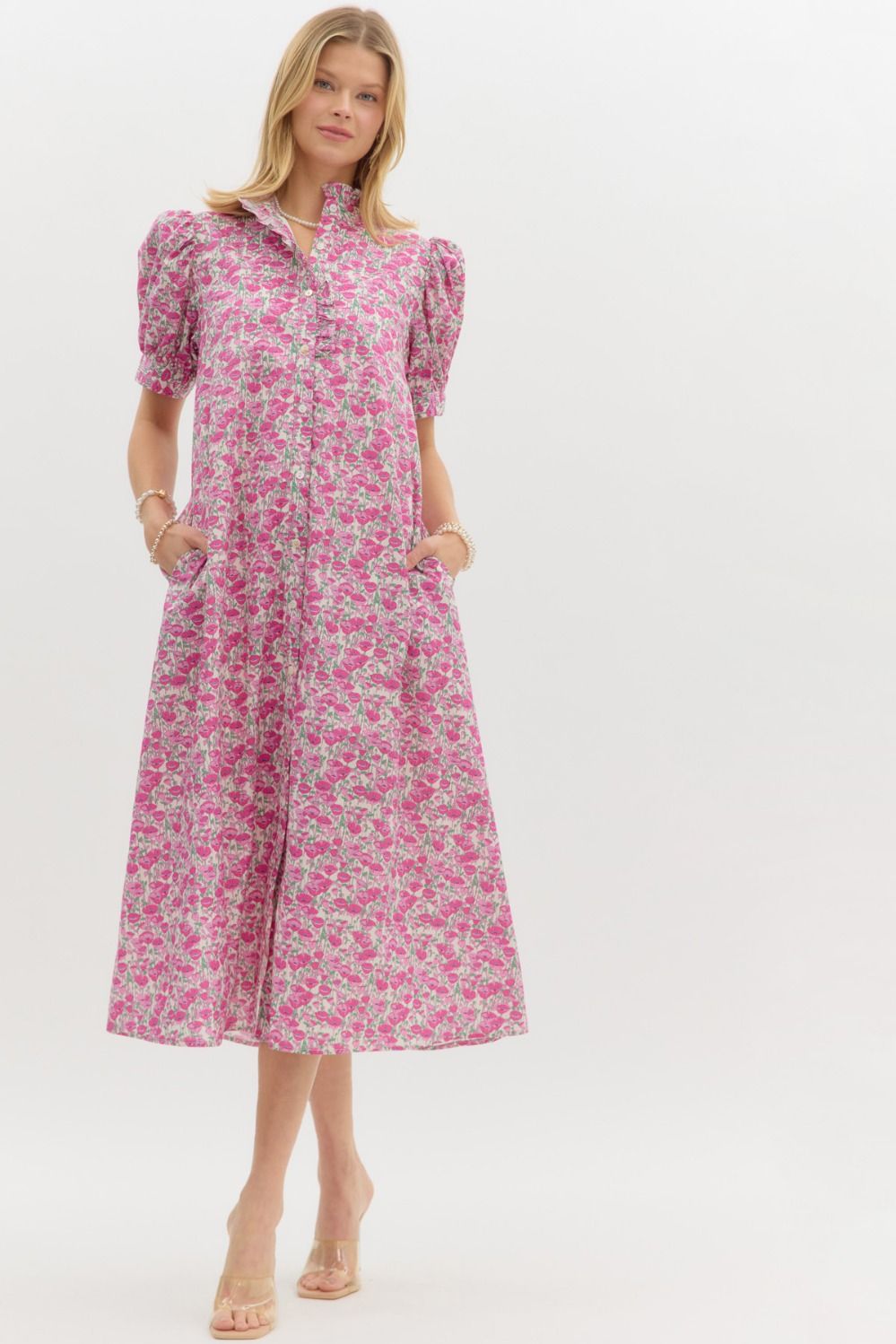 pink floral entro a line spring dress