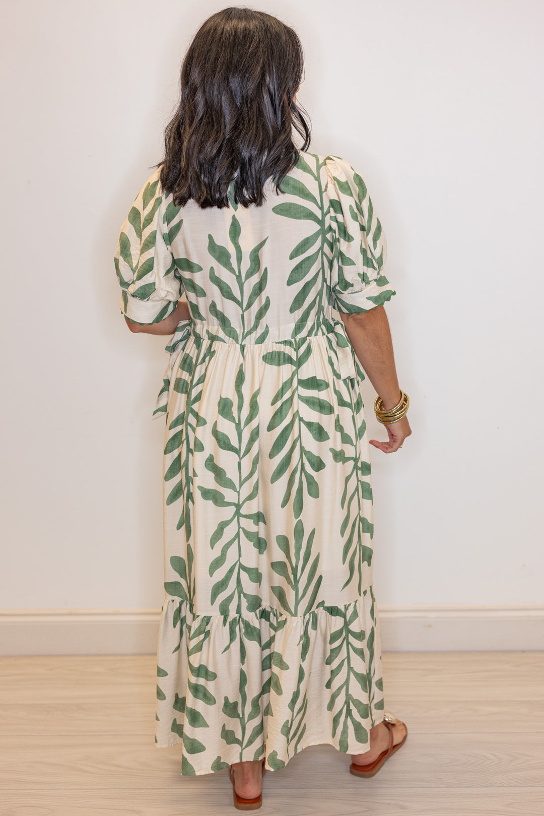 entro green printed loose relaxed midi dress back