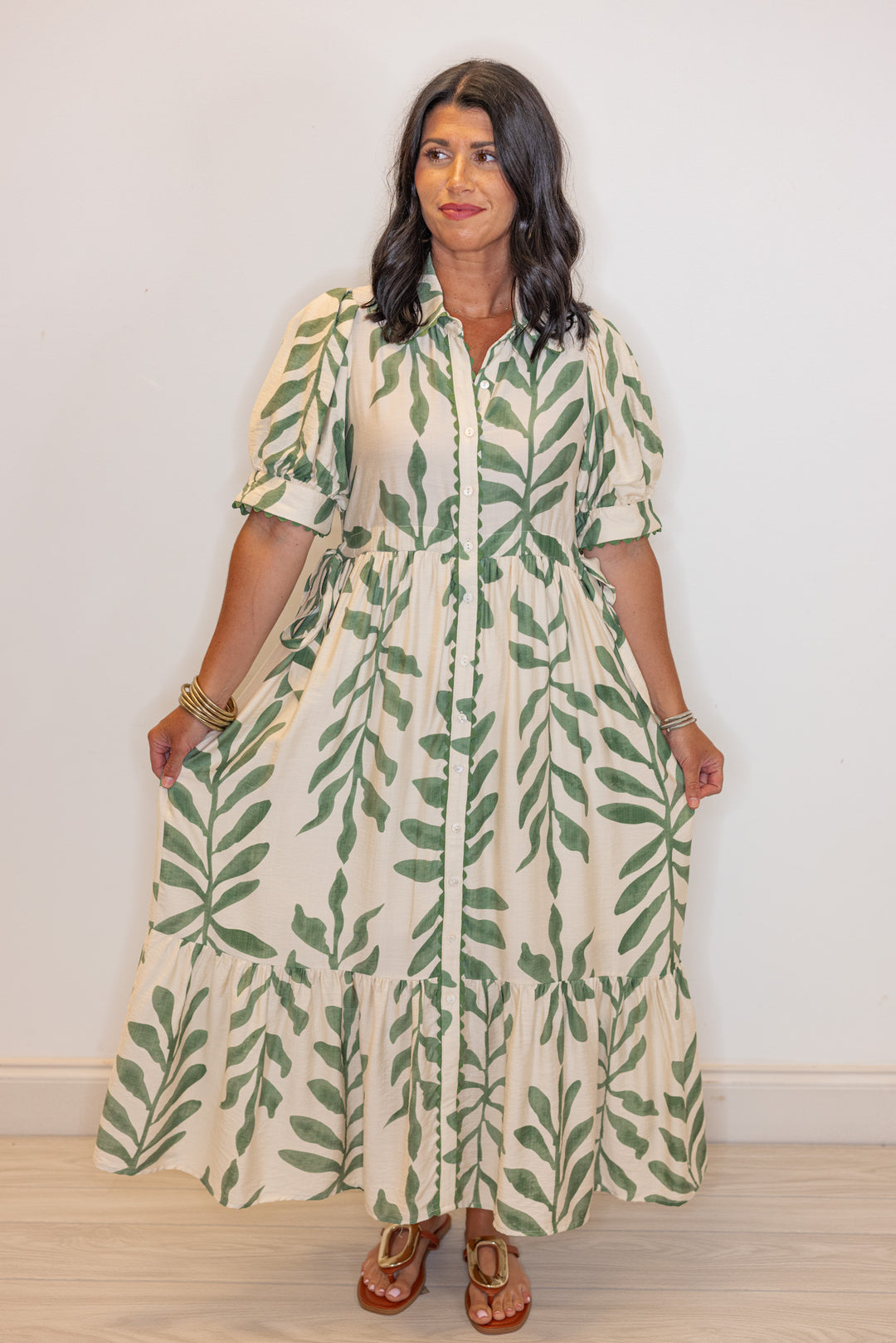 entro green printed loose relaxed maxi dress