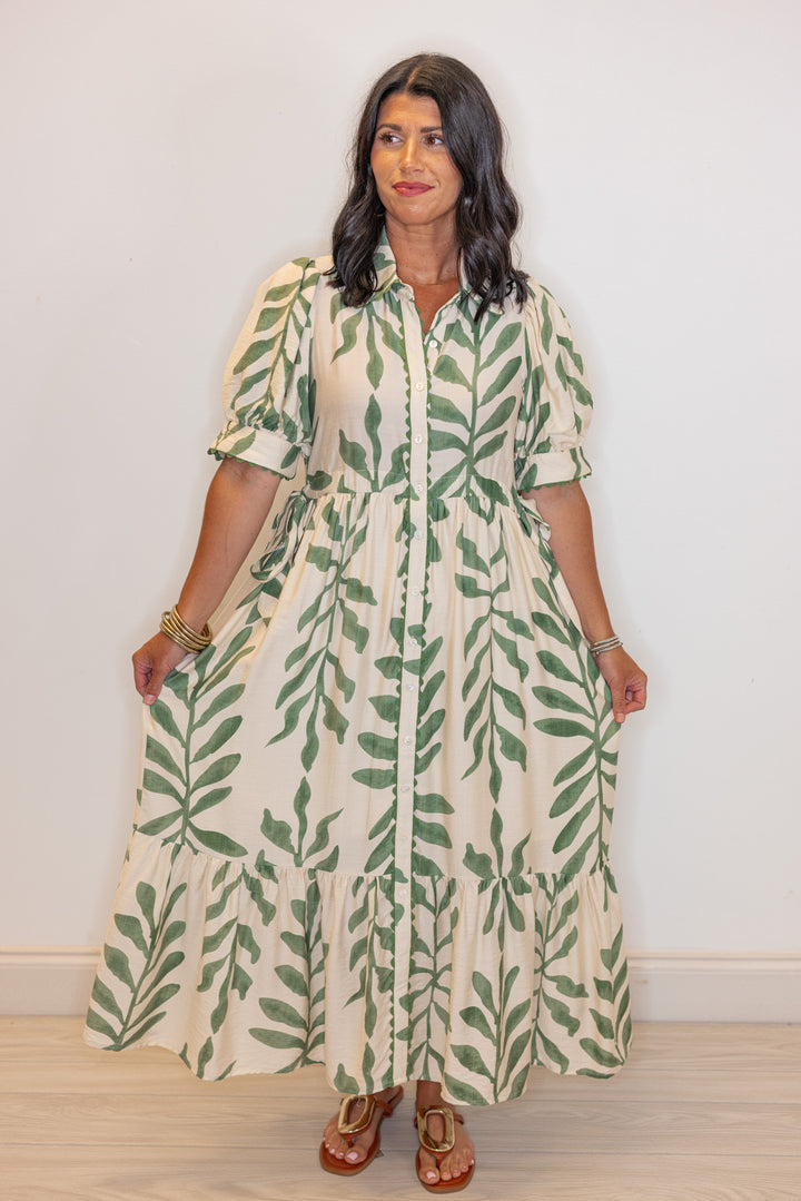 entro green printed loose relaxed maxi dress