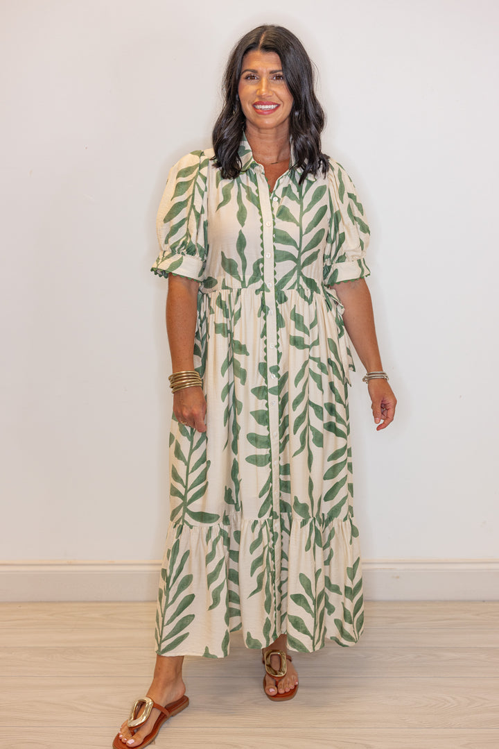 entro green printed loose relaxed midi dress