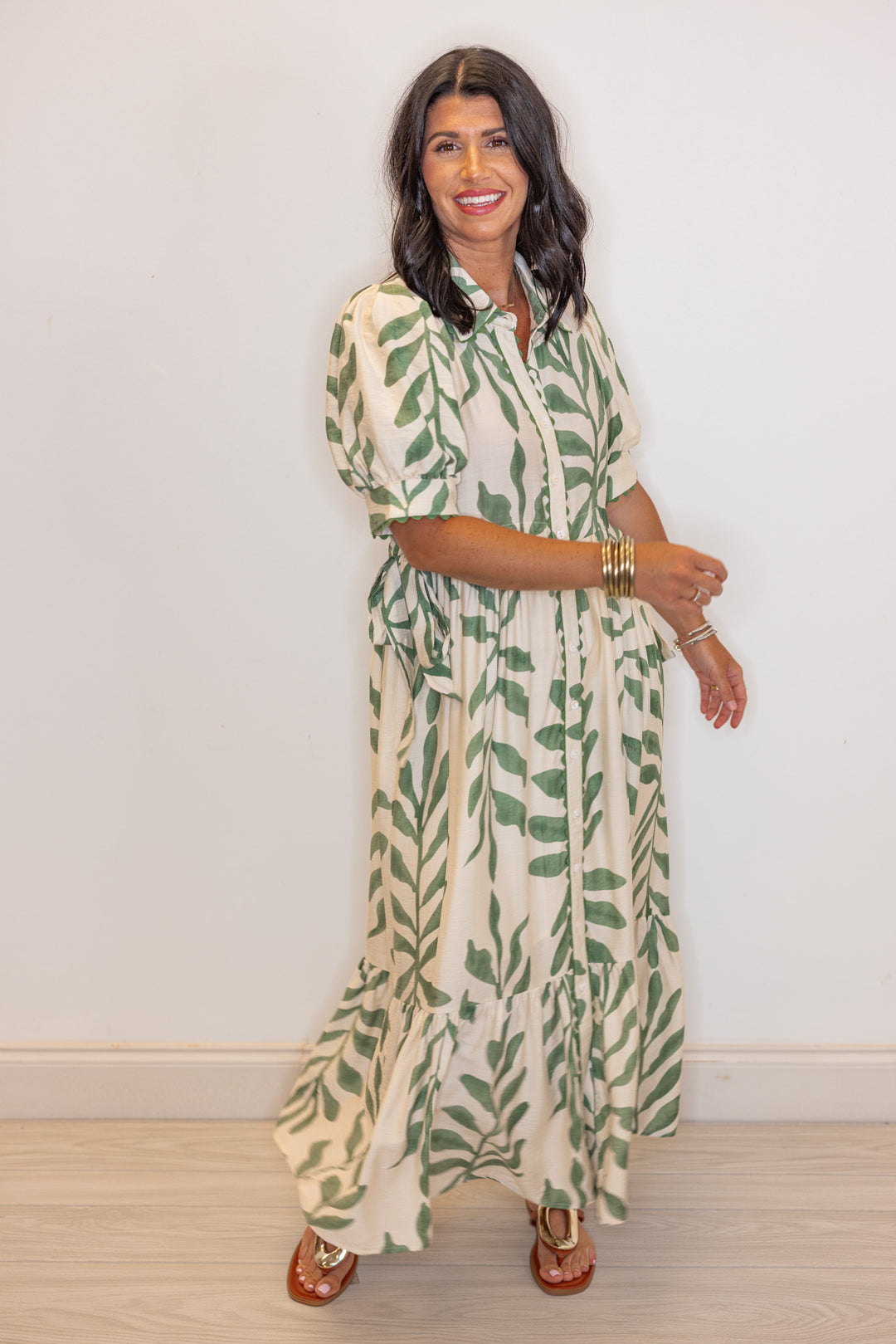 entro green printed loose relaxed midi dresses