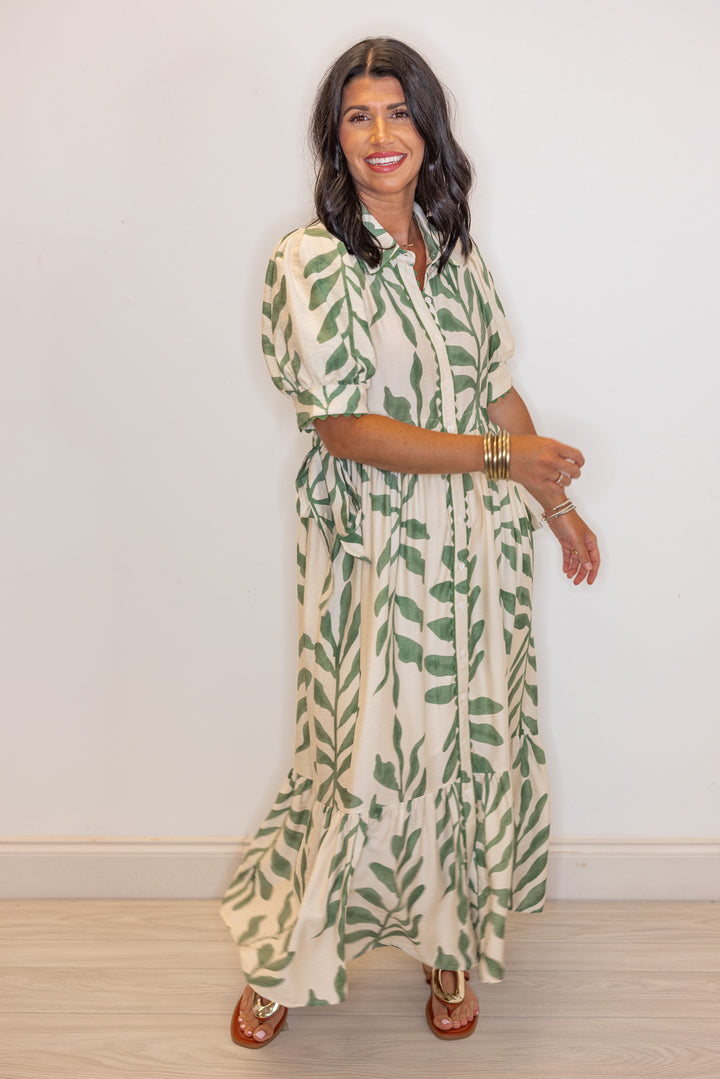 entro green printed loose relaxed midi dresses