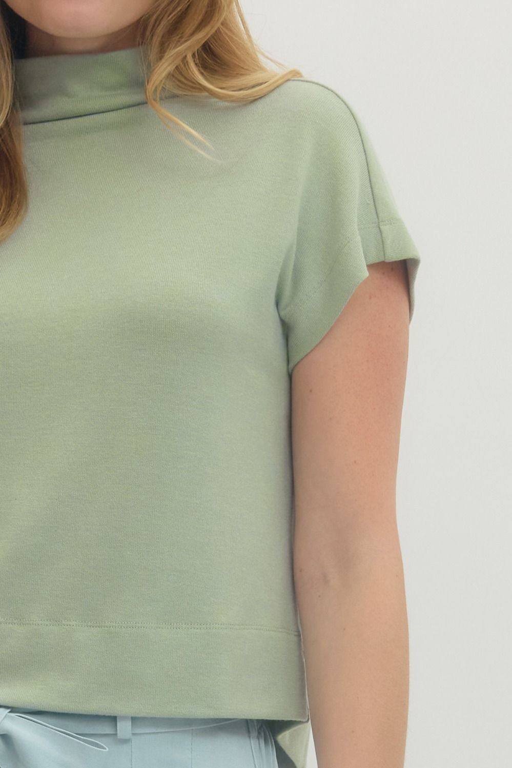 entro mock neck knit spring top mint green details