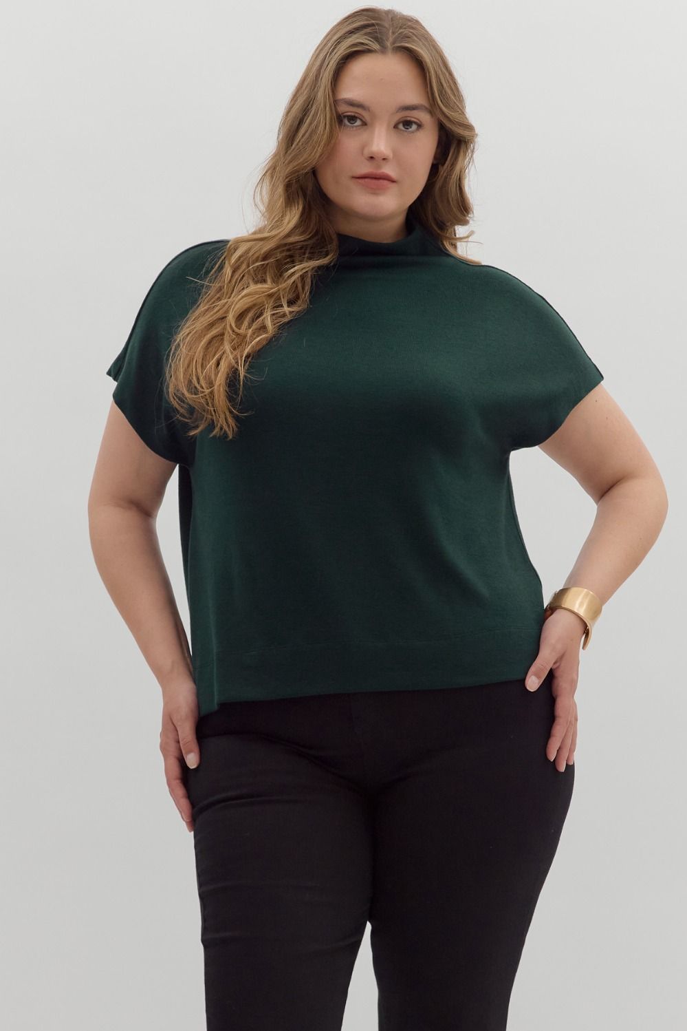 ENTRO layering hunter green mock neck knit top