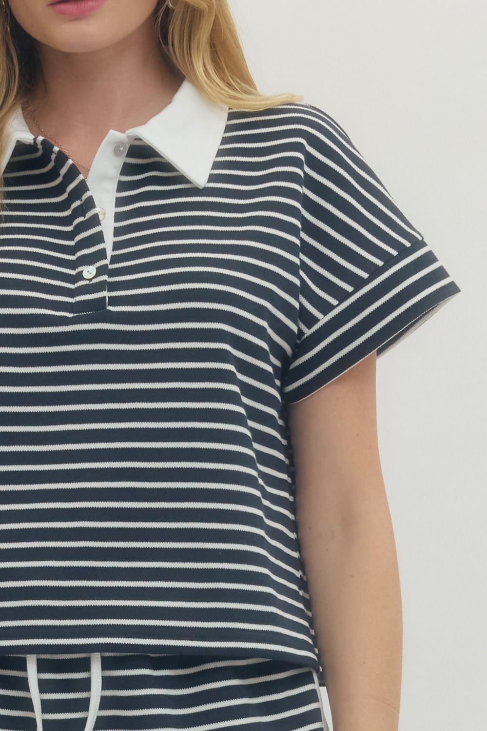 navy and white stripe top